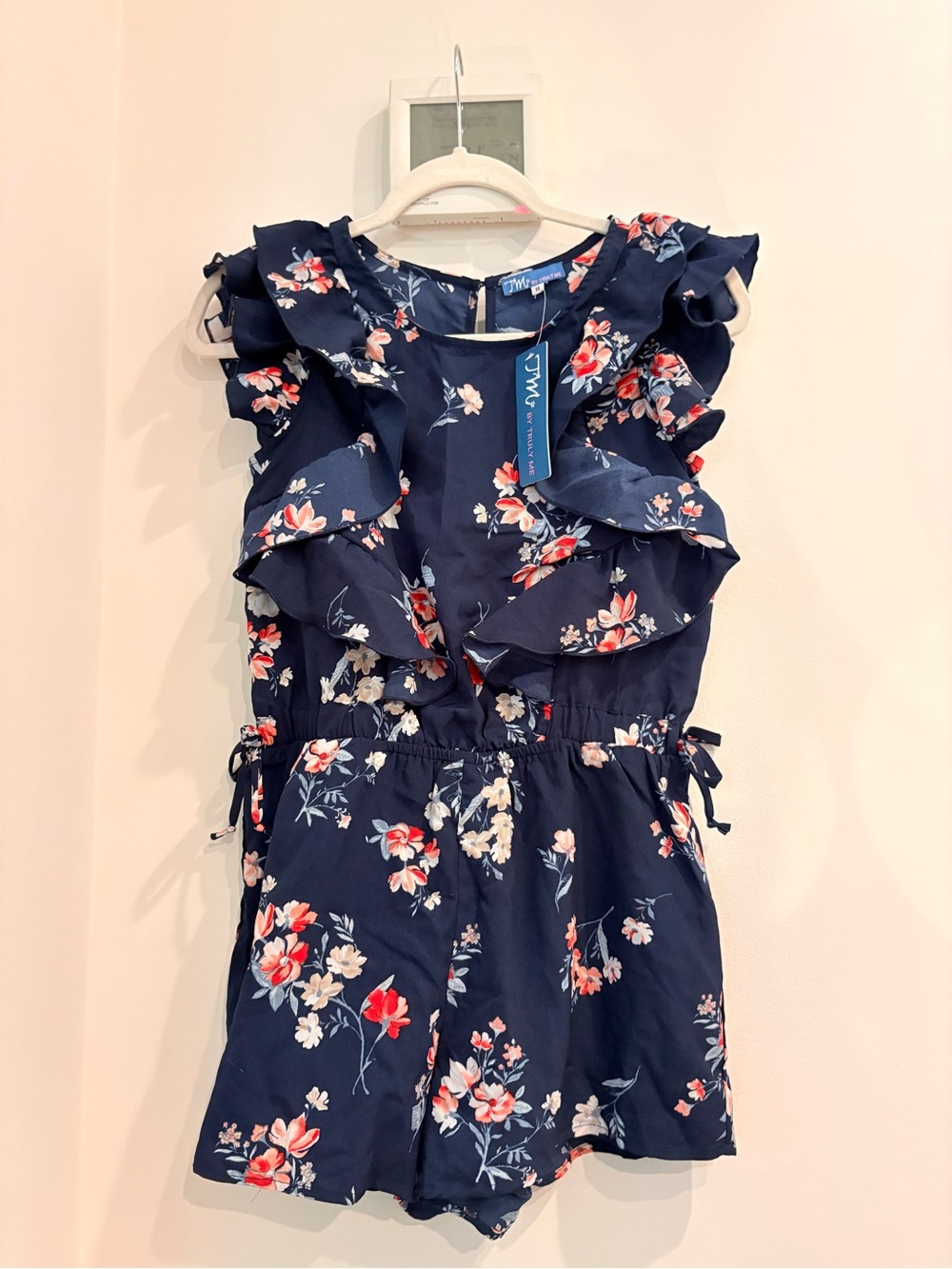 Truly Me Navy Floral Romper, Size kids 14